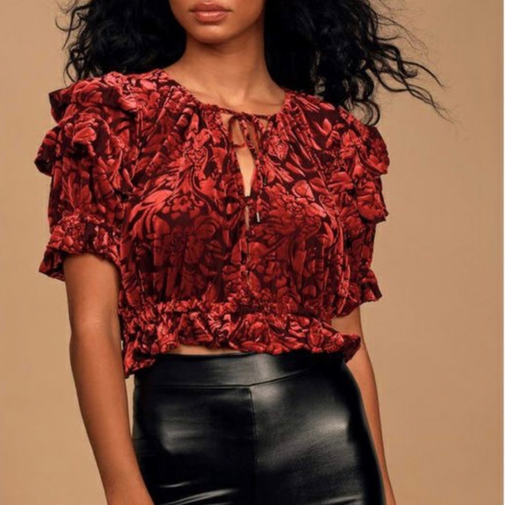 FREE PEOPLE Velvet floral top